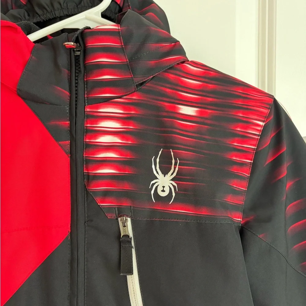 Spyder Red and Black Colorblock Kids Snow and Ski Insulated Hooded Coat